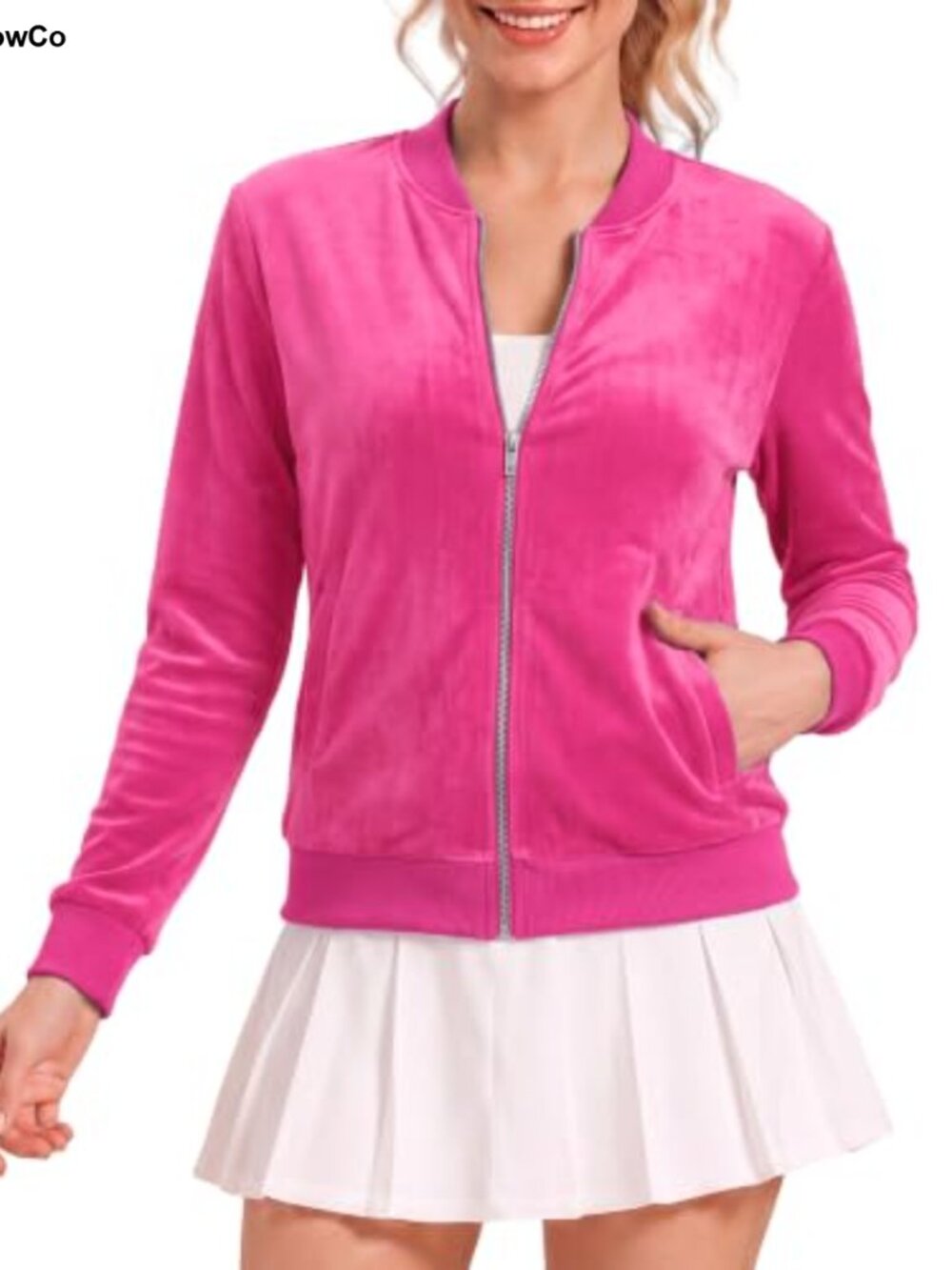 Women's Velvet Bomber Jacket Full Zip Athletic Casual
